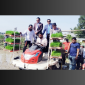 কমলগঞ্জে রাইস ট্রান্সপ্লান্টারের মাধ্যমে ধানের চারা রোপণ